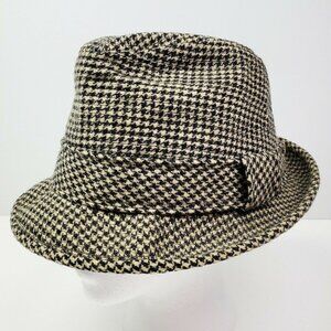 Men's Houndstooth Fedora Hat Cap Vintage Millinery Workers Size 7 1/4